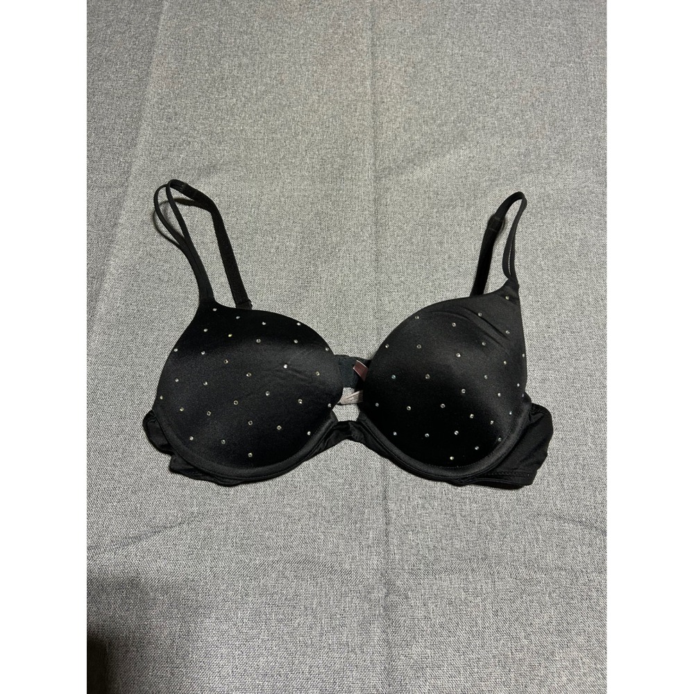 Victoria's Secret Very Sexy Push Up Bra Women 34B Black Rhinestone bedazzled